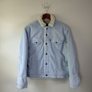 Levis Sherpa Lined Corduroy Jacket Light Blue Trucker Womens M